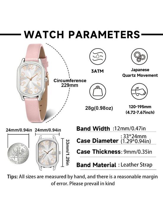 Women\'s Pink/Silver Square Classic Vintage Dial Leather Strap Cute Wrist Watch main image 5